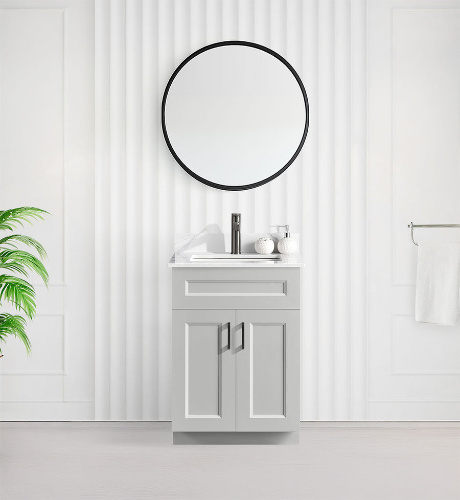 Indy 24" Slim Shaker Bathroom Vanity With Quartz Countertop (Solid Wood)