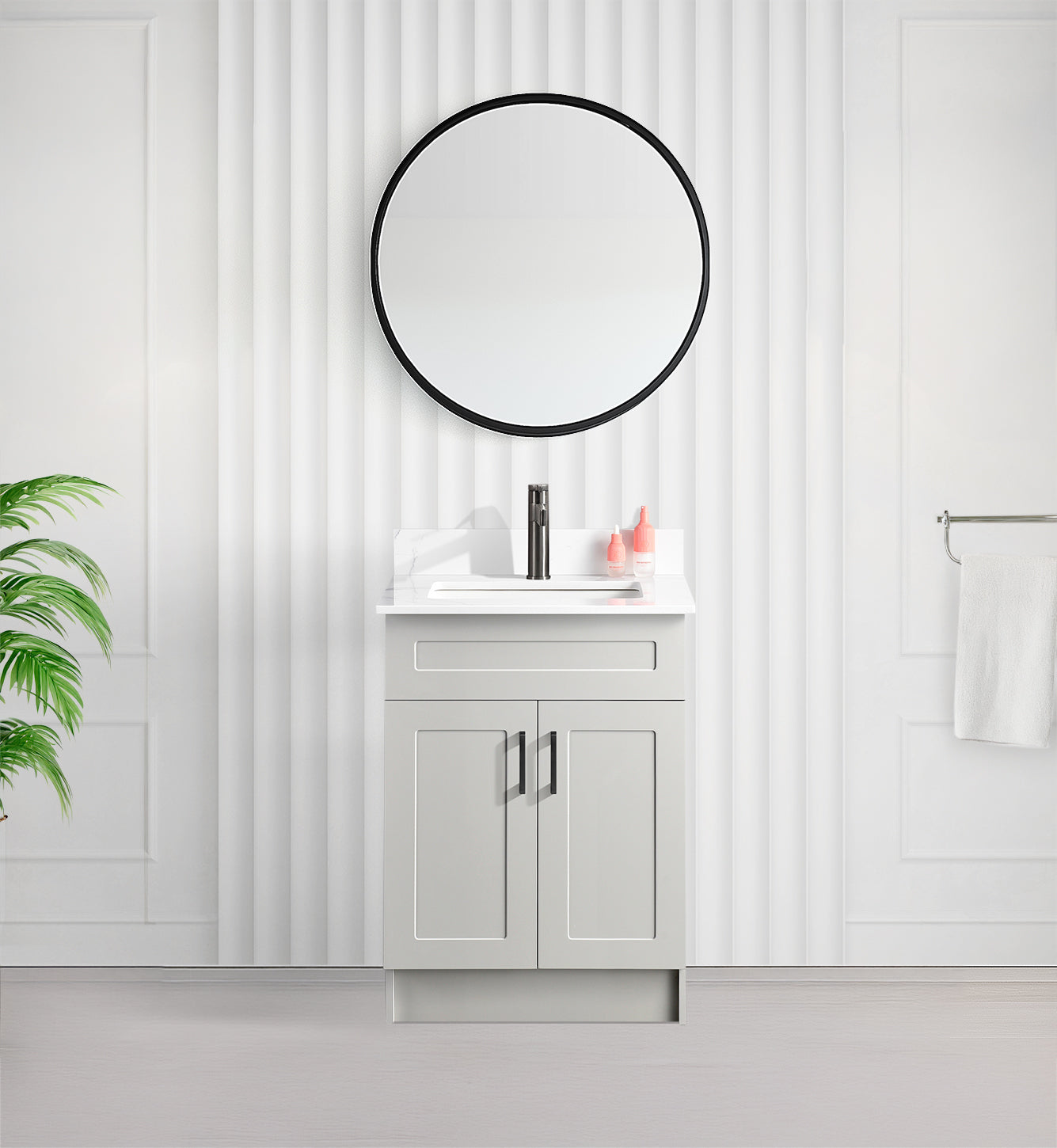 Tesoro 24" Shaker Bathroom Vanity With Quartz Countertop (MDF)