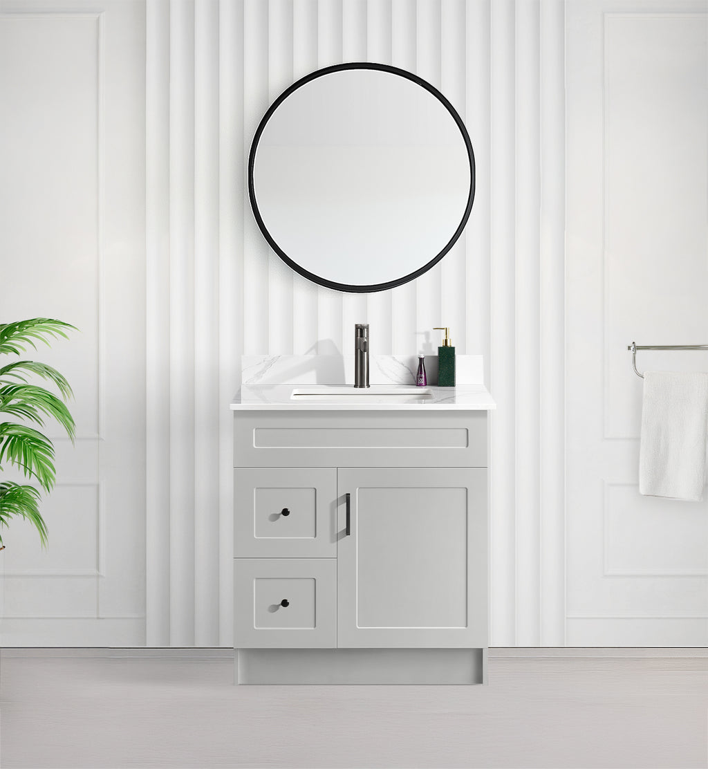 Tesoro 30" Shaker Bathroom Vanity With Quartz Countertop (MDF)