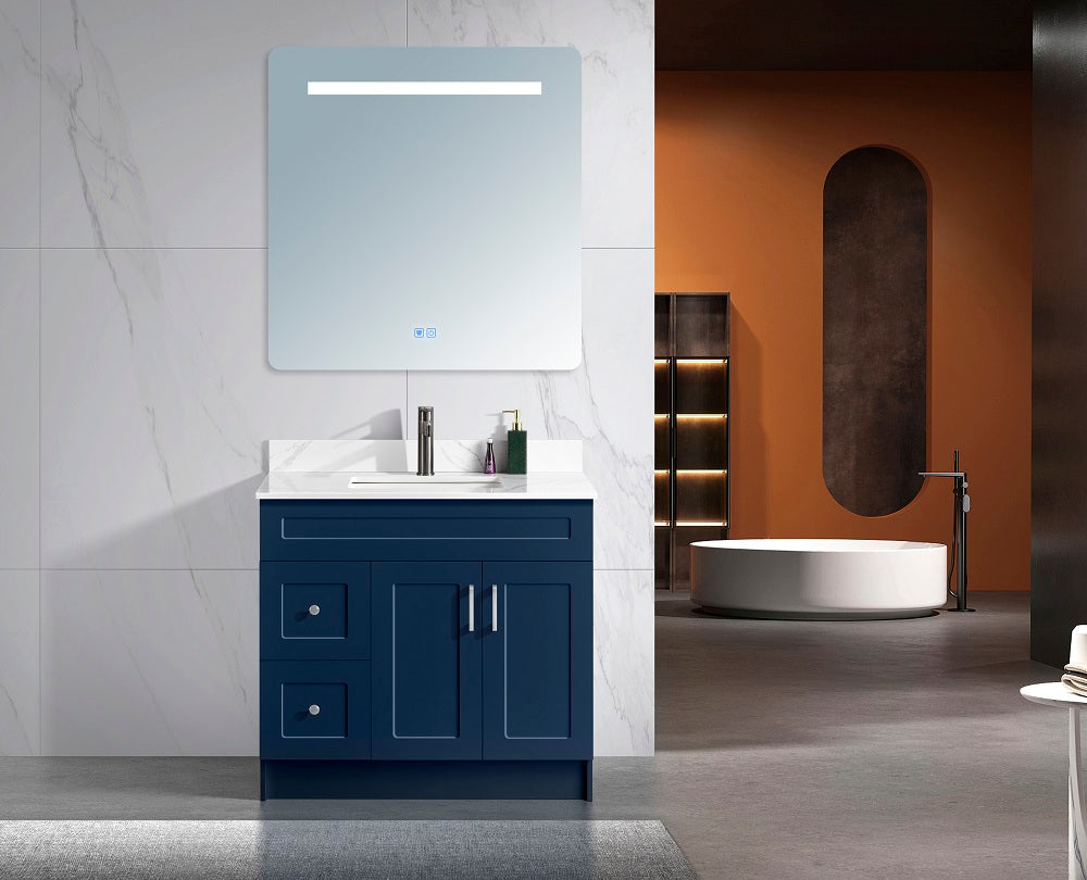 Tesoro 42" Shaker Bathroom Vanity With Quartz Countertop (Solid Wood)-Right Side Drawers