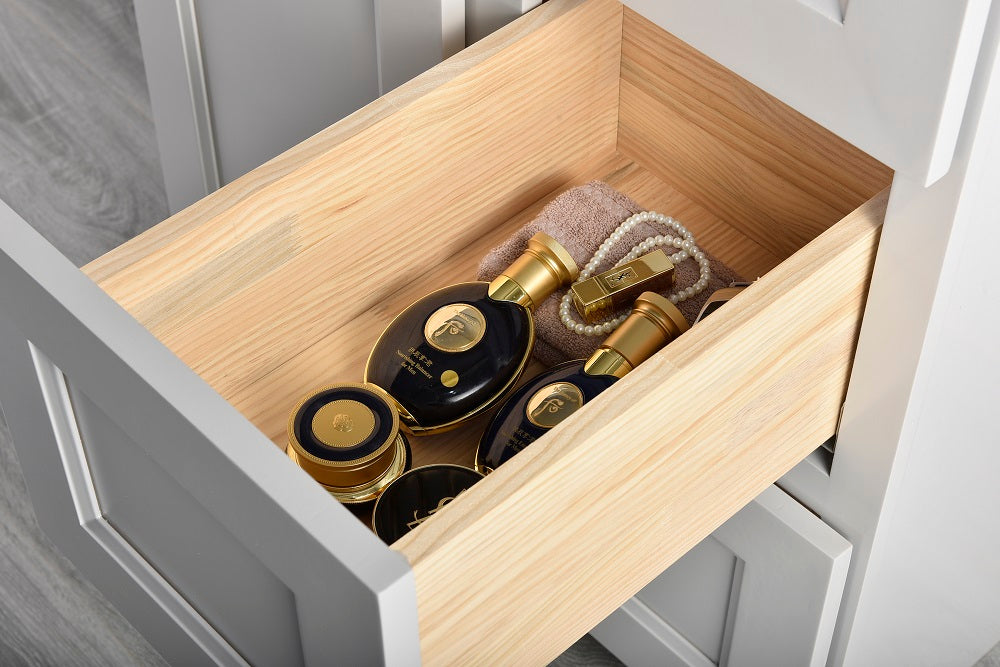 Tesoro 36" Shaker Bathroom Vanity With Quartz Countertop (Solid Wood)-Right Side Drawers