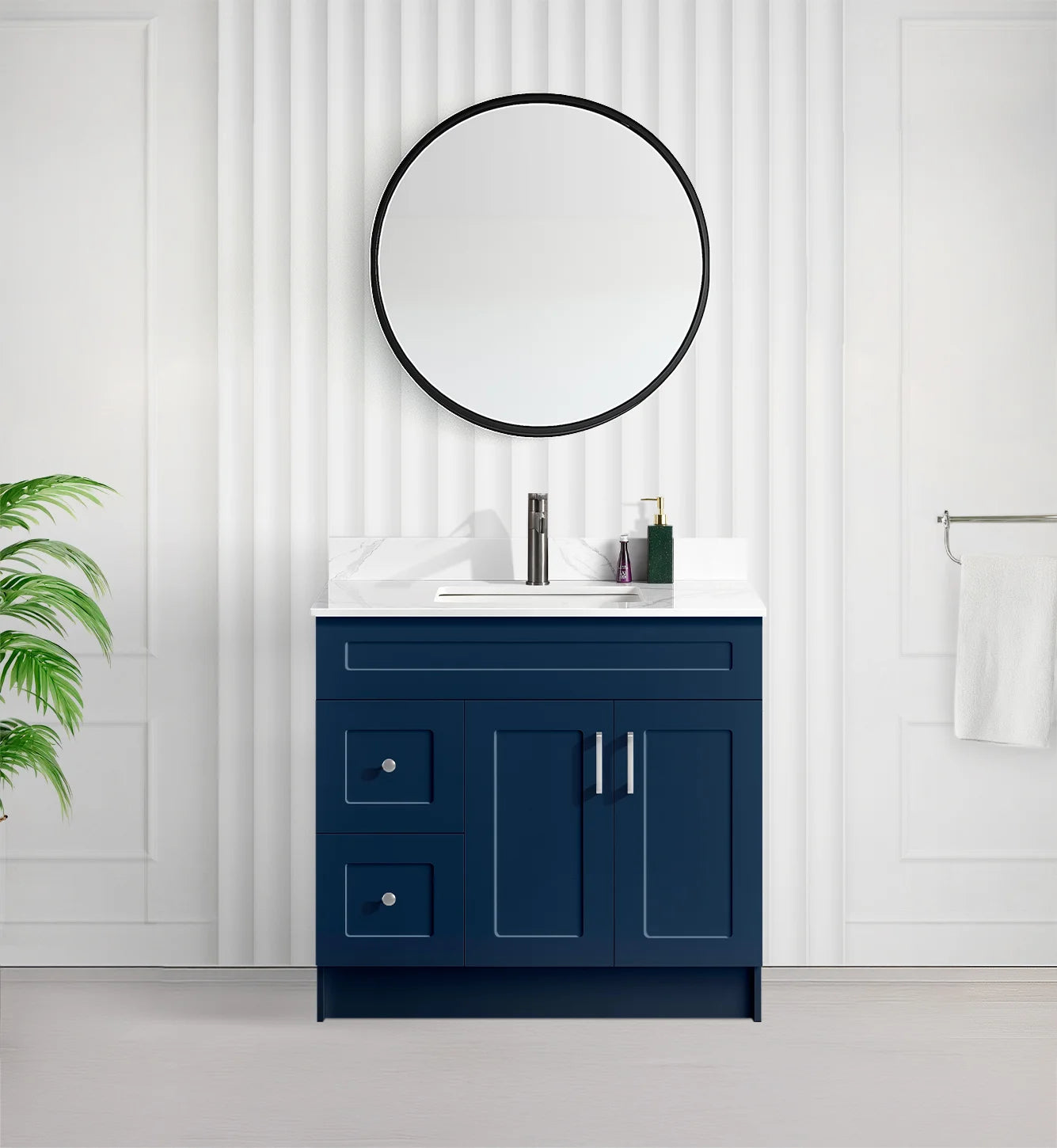 Tesoro 36" Shaker Bathroom Vanity With Quartz Countertop (MDF)