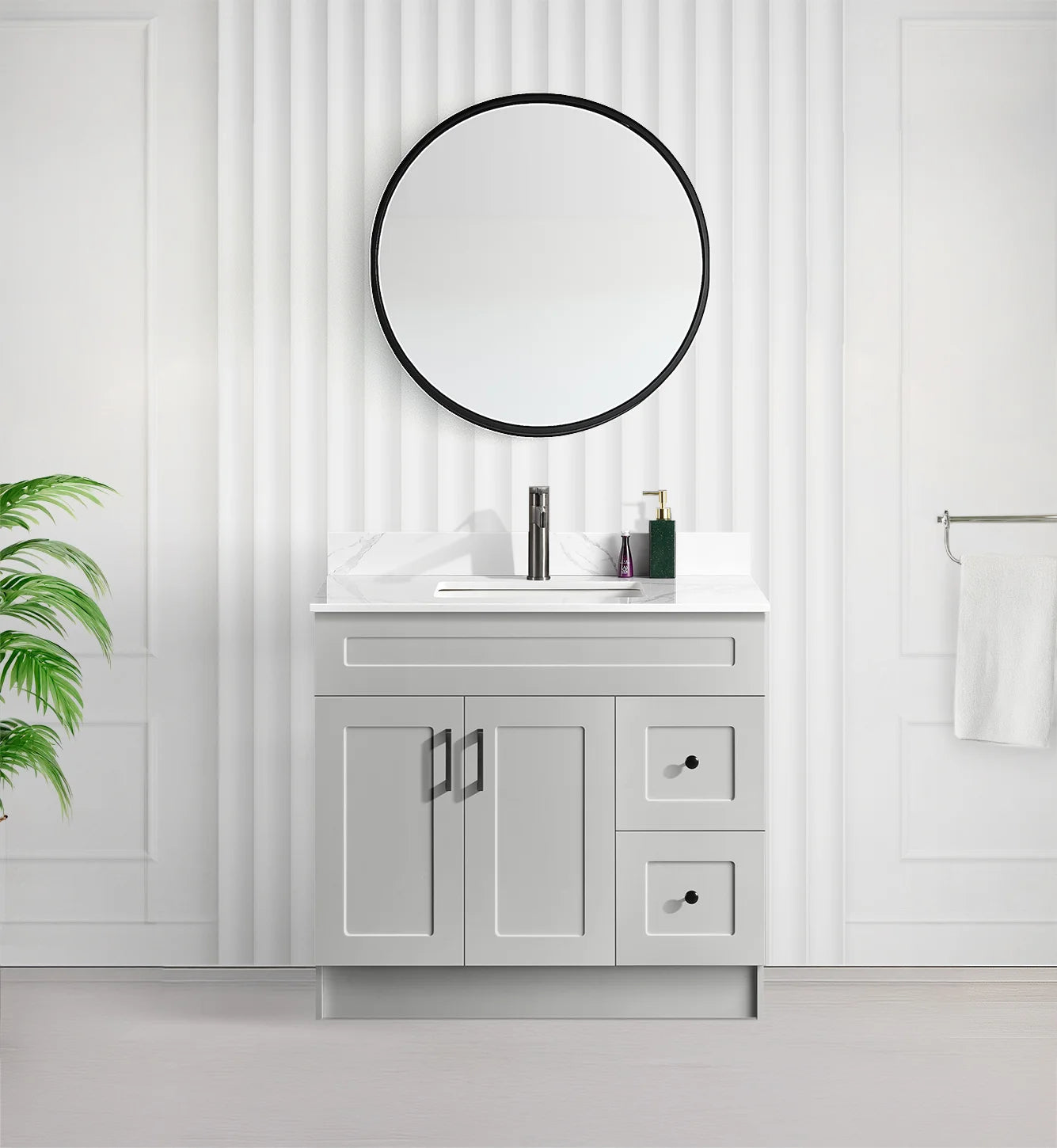 Tesoro 36" Shaker Bathroom Vanity With Quartz Countertop (MDF)