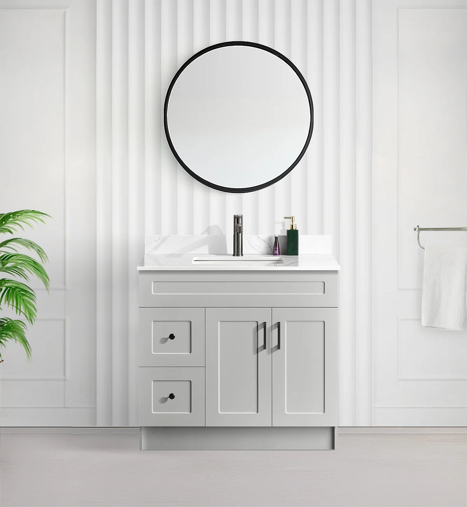 Tesoro 36" Shaker Bathroom Vanity With Quartz Countertop (MDF) &mdash; MDF Tesoro vanity front