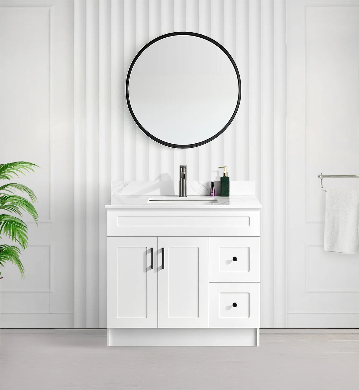 Tesoro 36" Shaker Bathroom Vanity With Quartz Countertop (MDF)