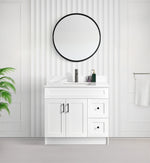 Tesoro 36" Shaker Bathroom Vanity With Quartz Countertop (MDF)-Right-Side Drawers