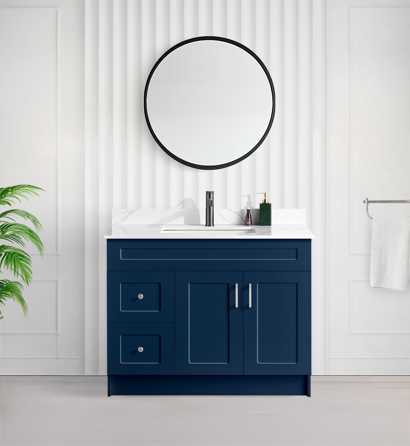 Tesoro 42" Shaker Bathroom Vanity With Quartz Countertop (Solid Wood)-Left Side Drawers