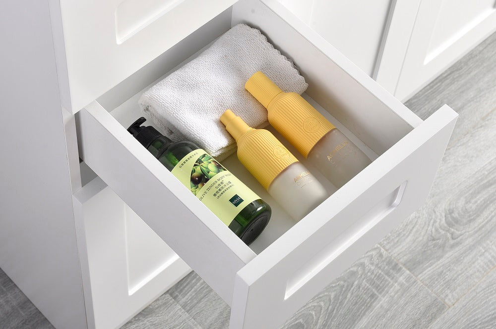 Rossi 30" Slim Shaker Bathroom Vanity With Quartz Countertop (MDF)-White