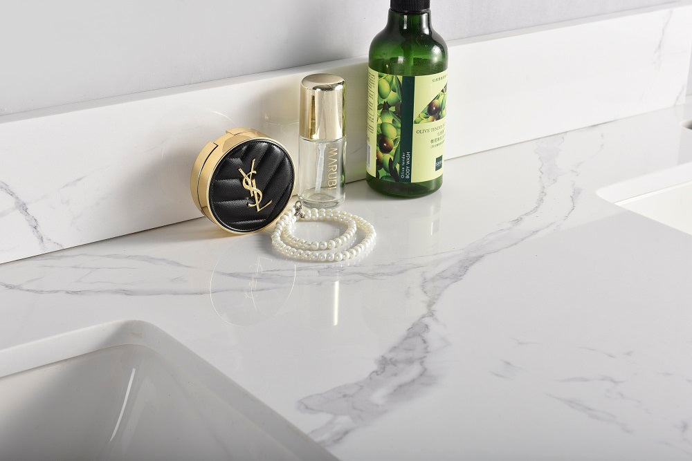 Tesoro 60" Double Sink Shaker Bathroom Vanity With Quartz Countertop (MDF)