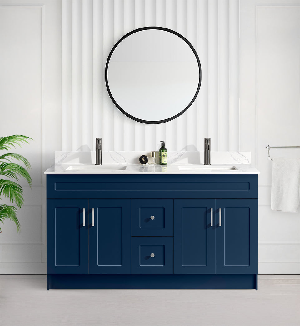 Tesoro 60" Double Sink Shaker Bathroom Vanity With Quartz Countertop (MDF) &mdash; MDF Tesoro vanity front