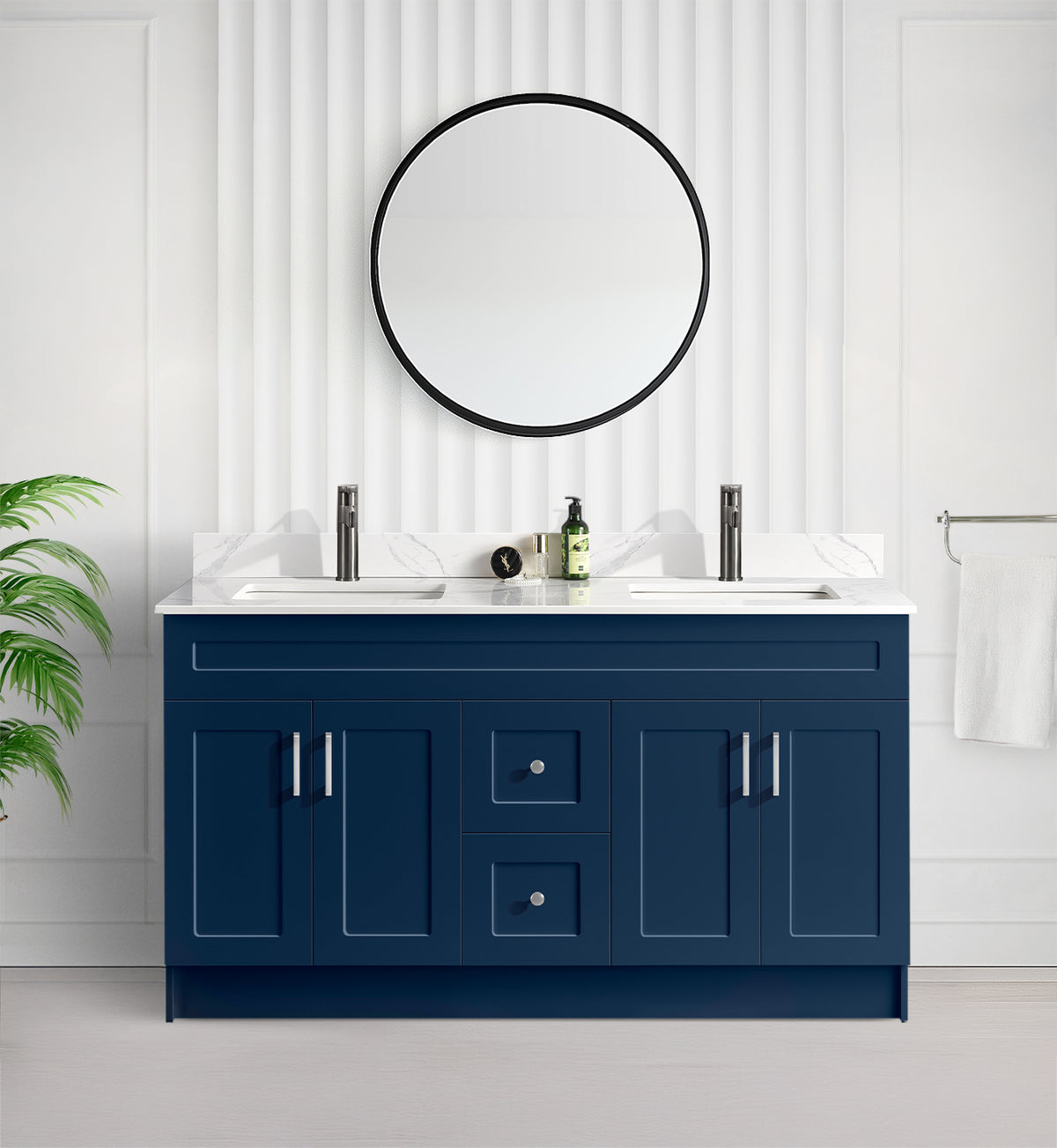Tesoro 60" Double Sink Shaker Bathroom Vanity With Quartz Countertop (MDF)