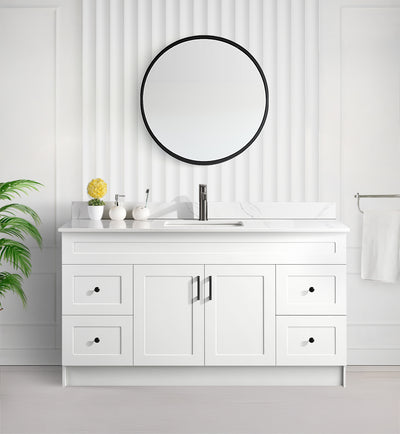 Tesoro 60" Single Sink Shaker Bathroom Vanity With Quartz Countertop (MDF)