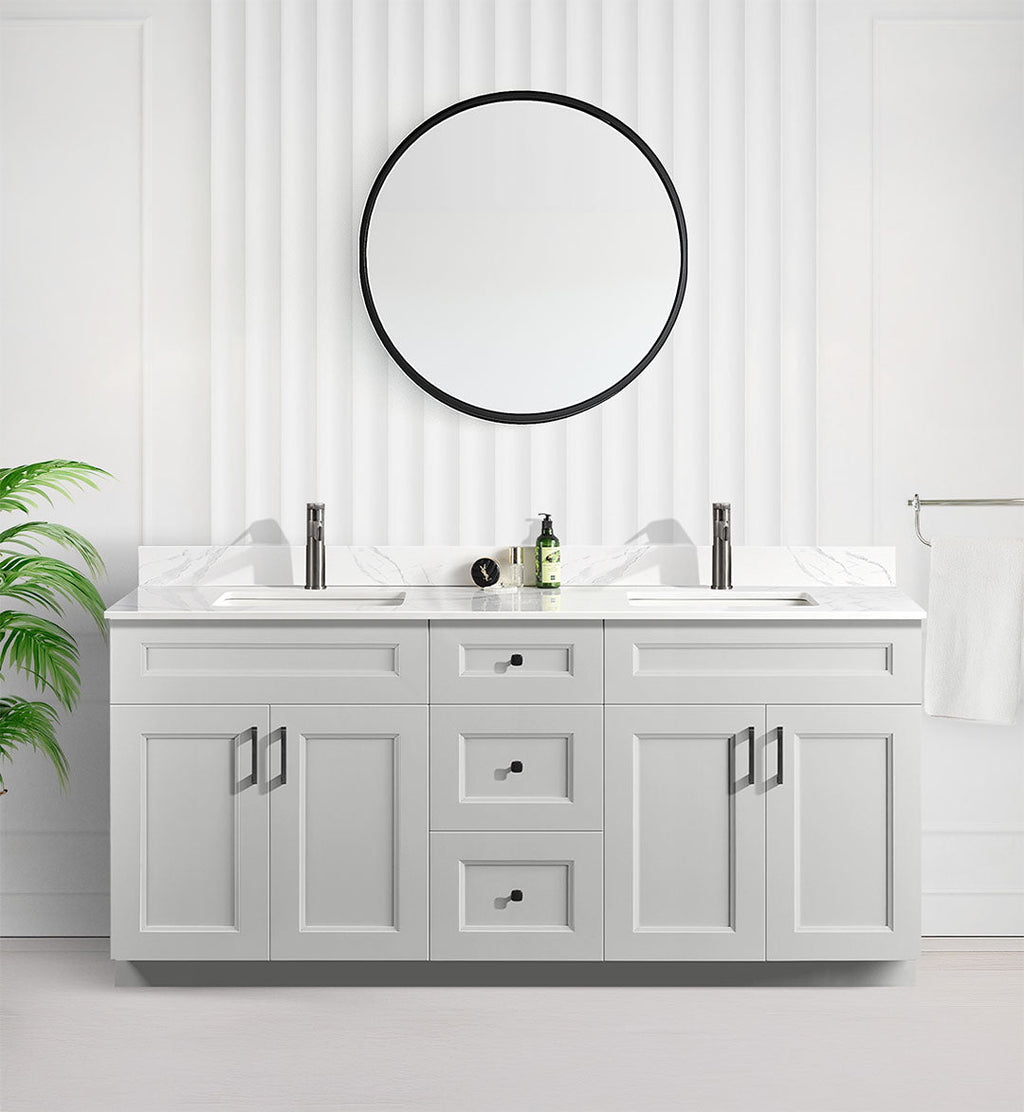 Tesoro 72" Double Sink Shaker Bathroom Vanity With Quartz Countertop (Solid Wood)