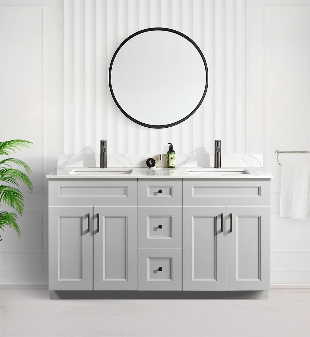Tesoro 60" Double Sink Shaker Bathroom Vanity With Quartz Countertop (Solid Wood)