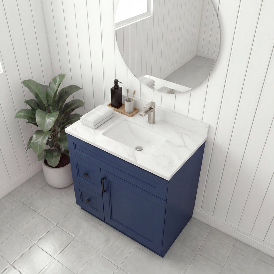 Tesoro 30" Shaker Bathroom Vanity With Quartz Countertop (Solid Wood)