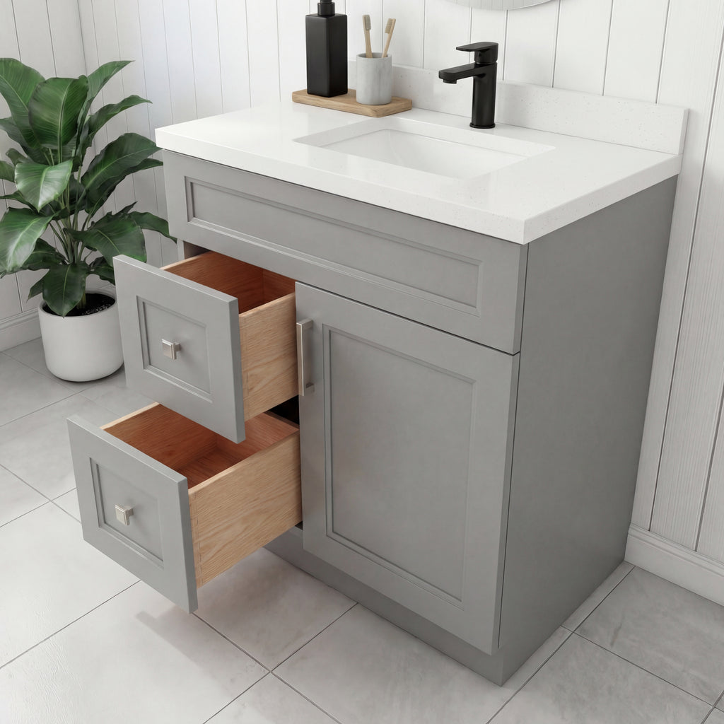 Tesoro 30" Shaker Bathroom Vanity With Quartz Countertop (Solid Wood)