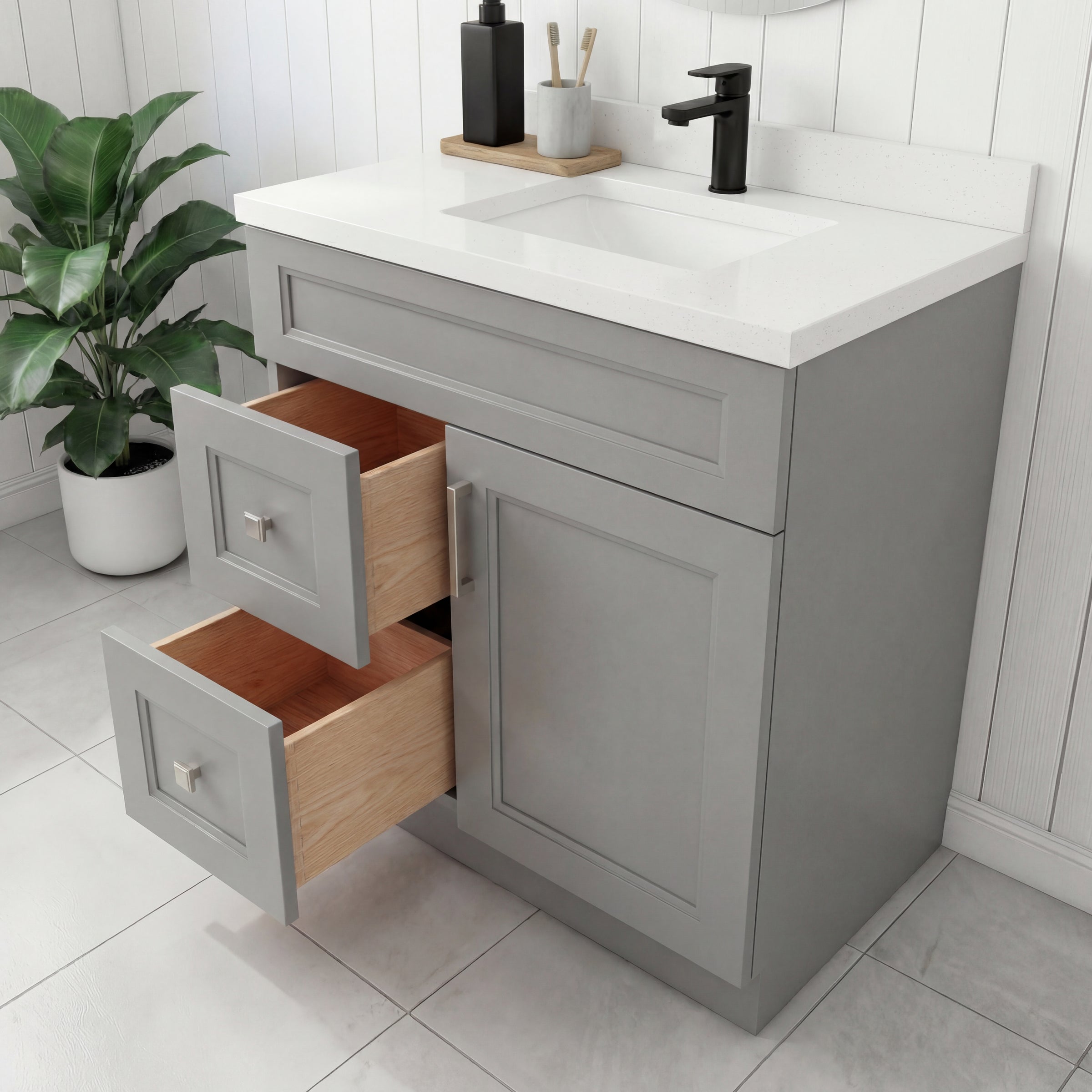 Tesoro 30" Shaker Bathroom Vanity With Quartz Countertop (Solid Wood)