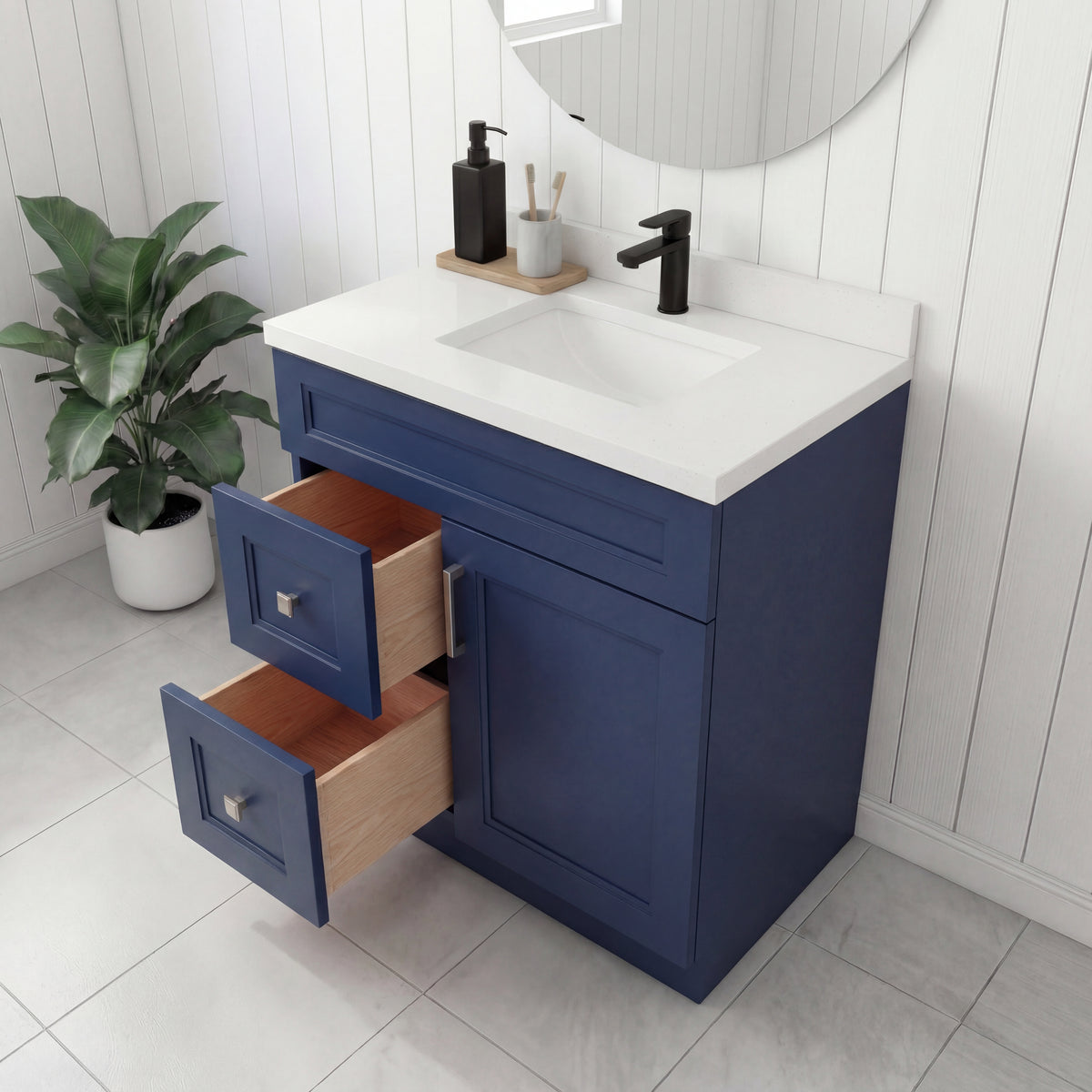 Tesoro 30" Shaker Bathroom Vanity With Quartz Countertop (Solid Wood)