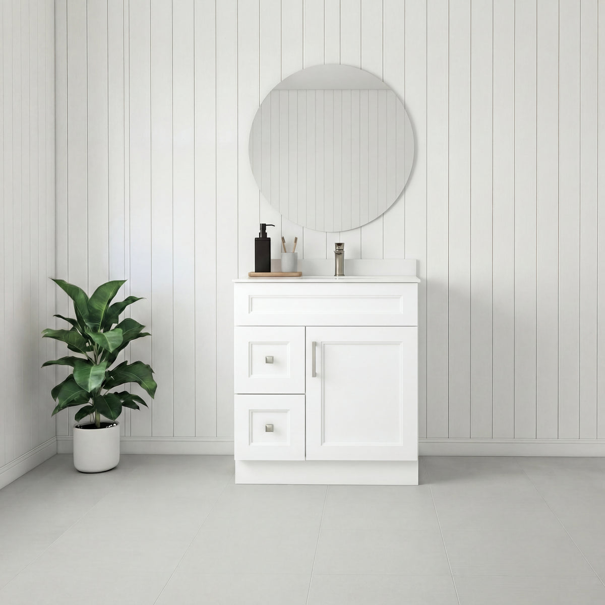 Tesoro 30" Shaker Bathroom Vanity With Quartz Countertop (Solid Wood)