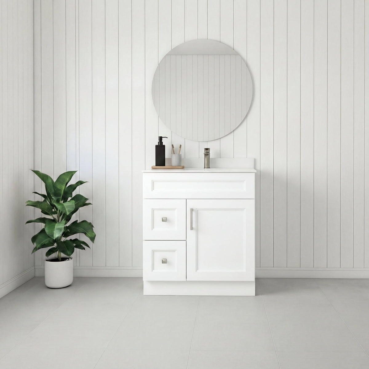 Tesoro 30" Shaker Bathroom Vanity With Quartz Countertop (Solid Wood)