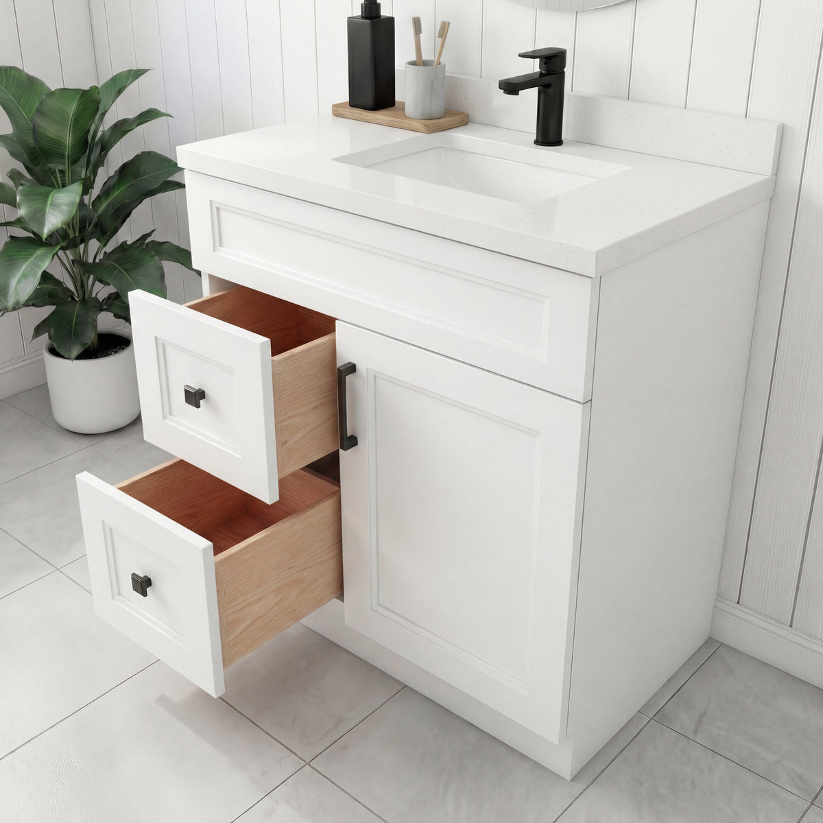 Tesoro 30" Shaker Bathroom Vanity With Quartz Countertop (Solid Wood)