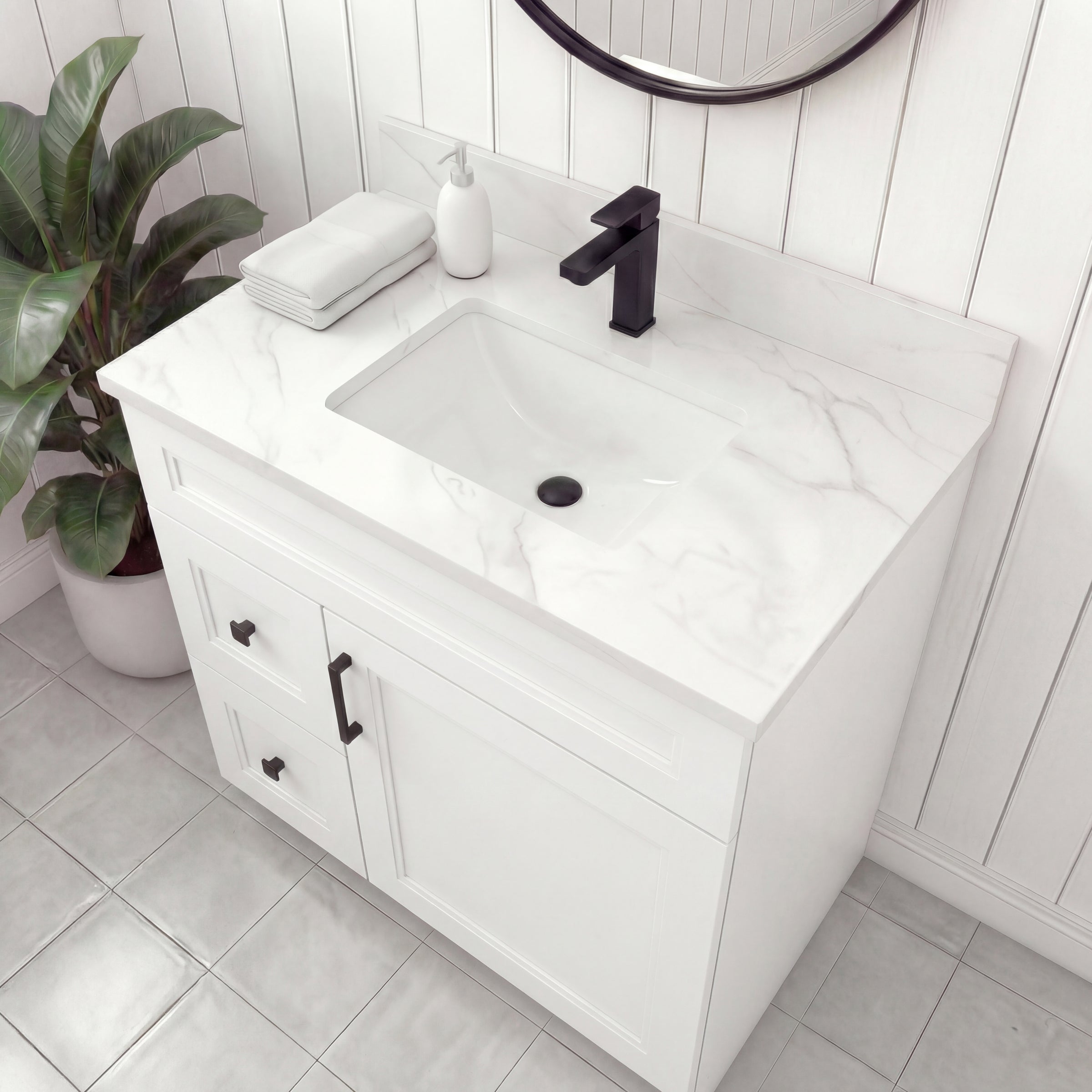 Tesoro 30" Shaker Bathroom Vanity With Quartz Countertop (Solid Wood)