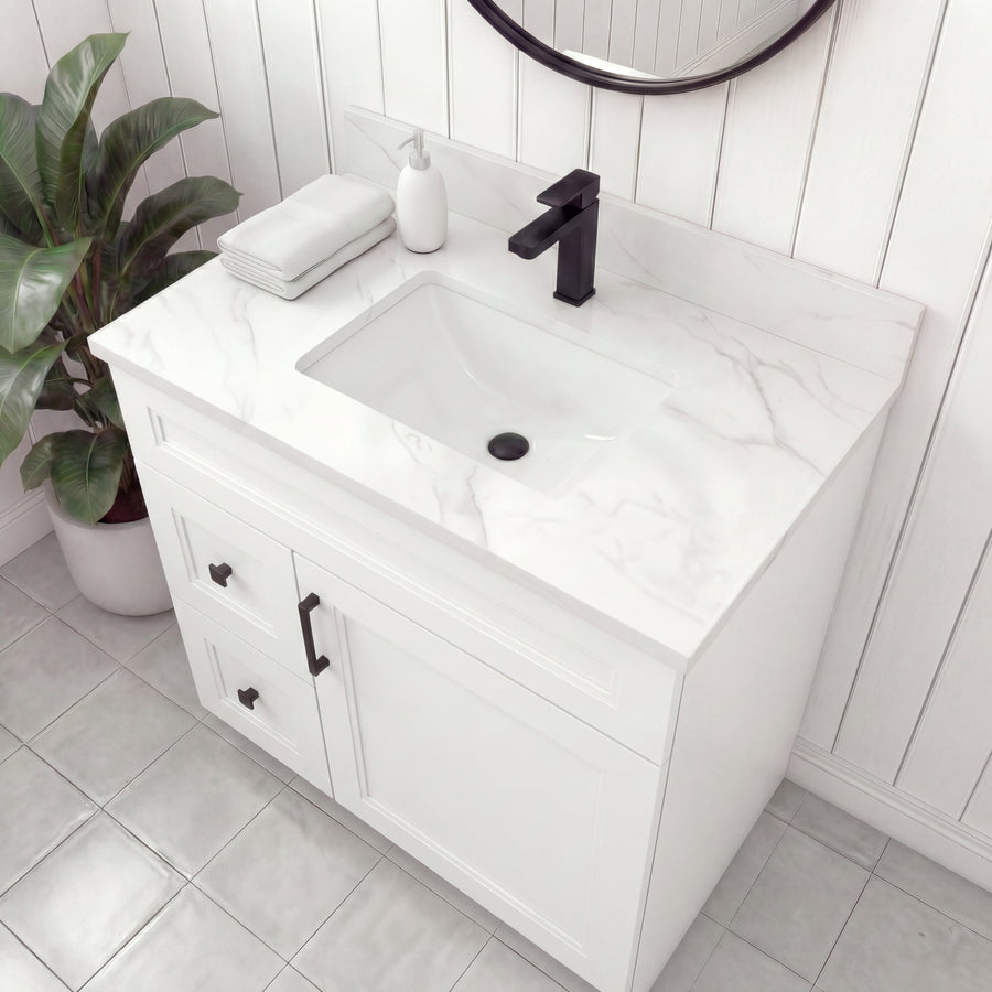 Tesoro 30" Shaker Bathroom Vanity With Quartz Countertop (Solid Wood)