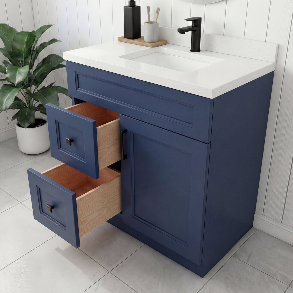 Tesoro 30" Shaker Bathroom Vanity With Quartz Countertop (Solid Wood)