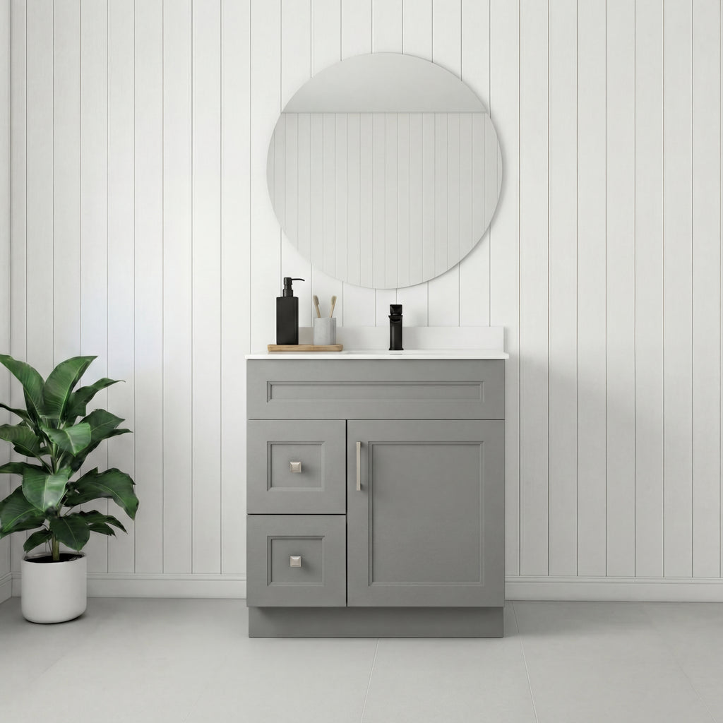 Tesoro 30" Shaker Bathroom Vanity With Quartz Countertop (Solid Wood)