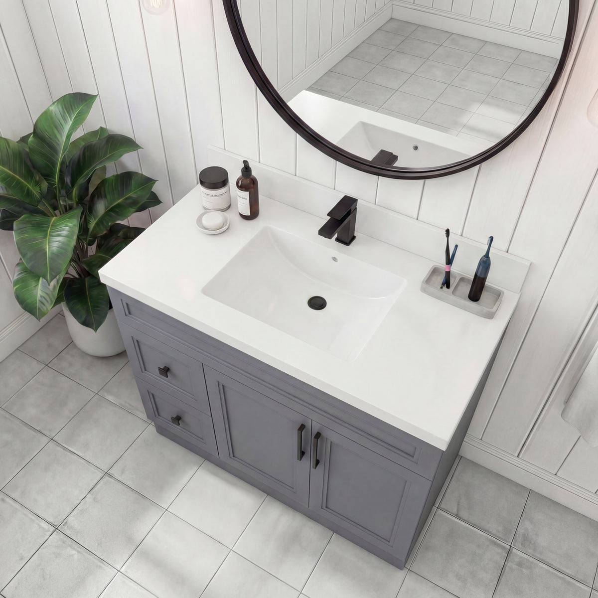 Tesoro 36" Shaker Bathroom Vanity With Quartz Countertop (Solid Wood)