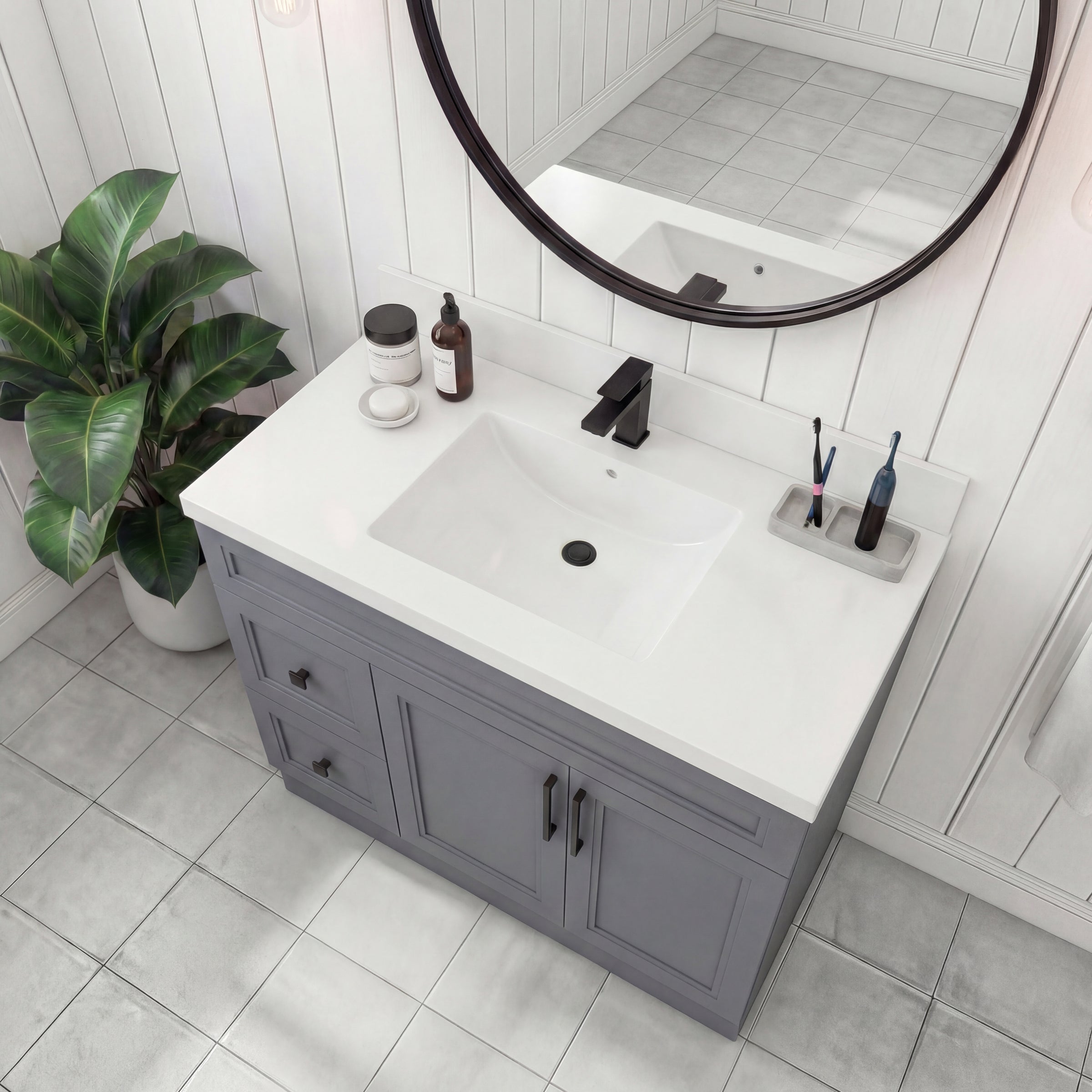 Tesoro 36" Shaker Bathroom Vanity With Quartz Countertop (Solid Wood)