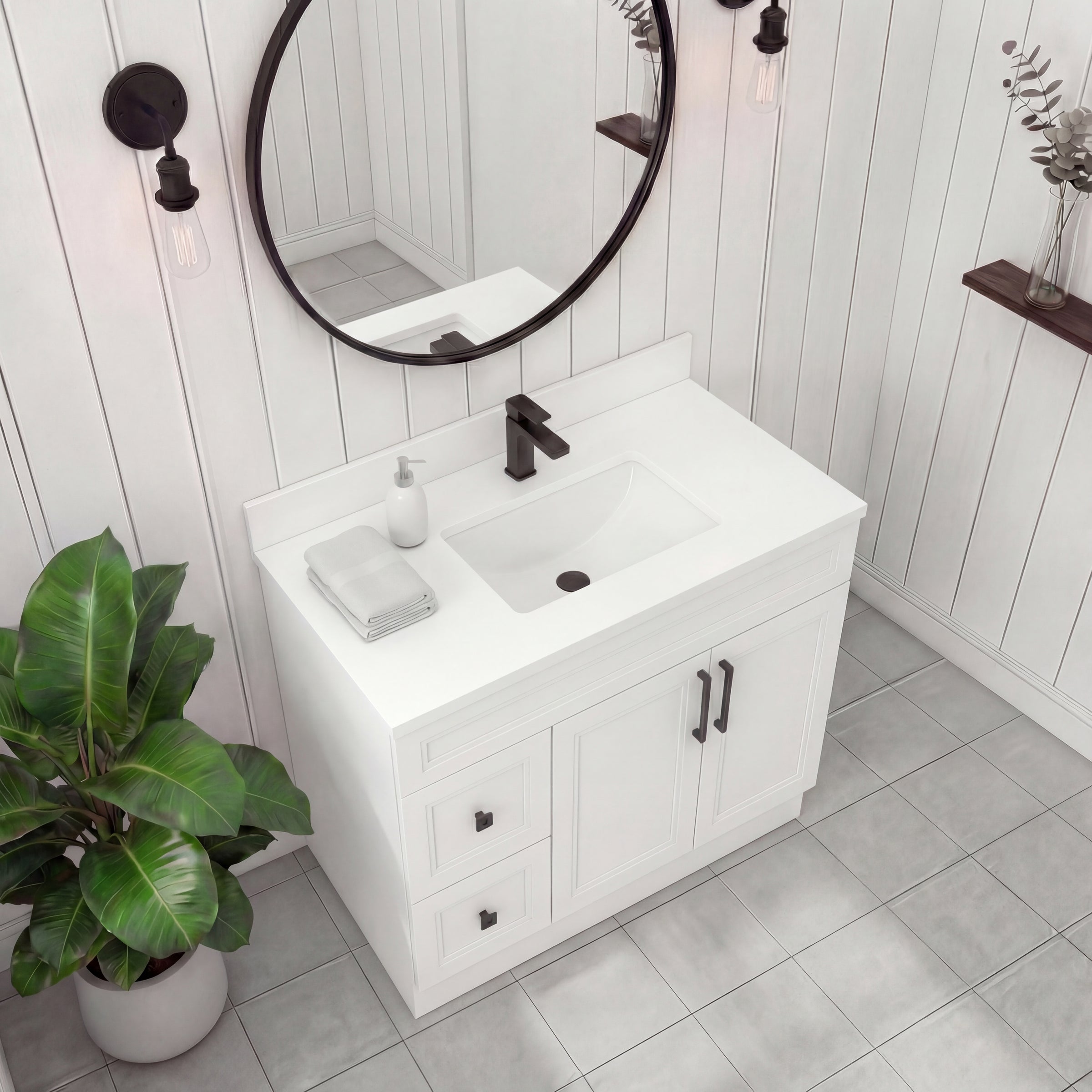 Tesoro 36" Shaker Bathroom Vanity With Quartz Countertop (Solid Wood)