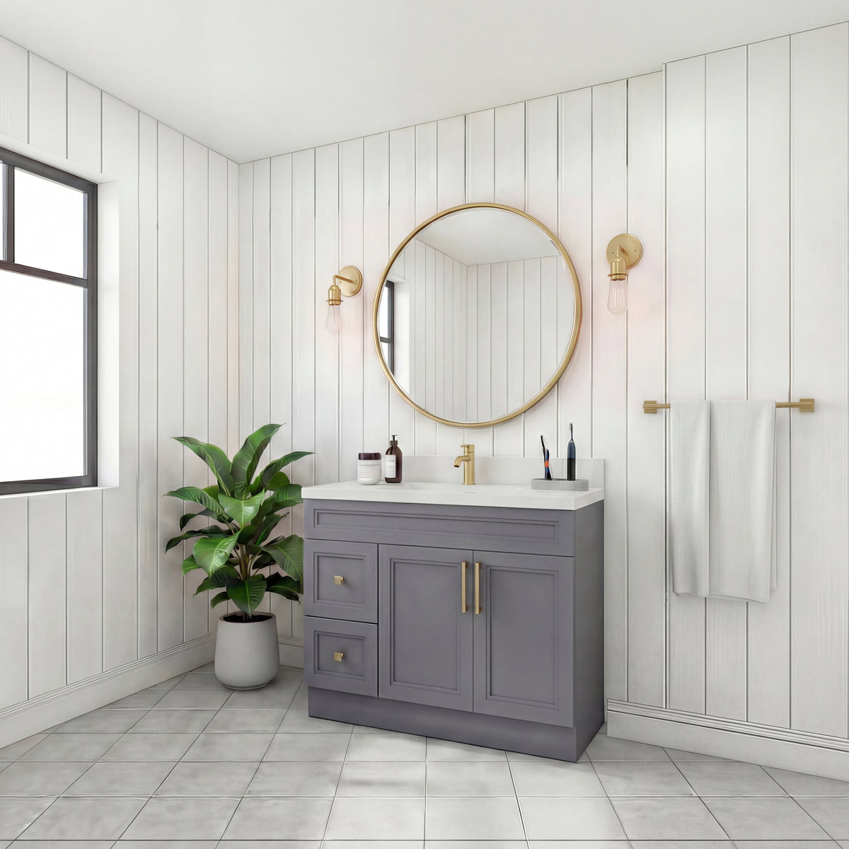 Tesoro 36" Shaker Bathroom Vanity With Quartz Countertop (Solid Wood)