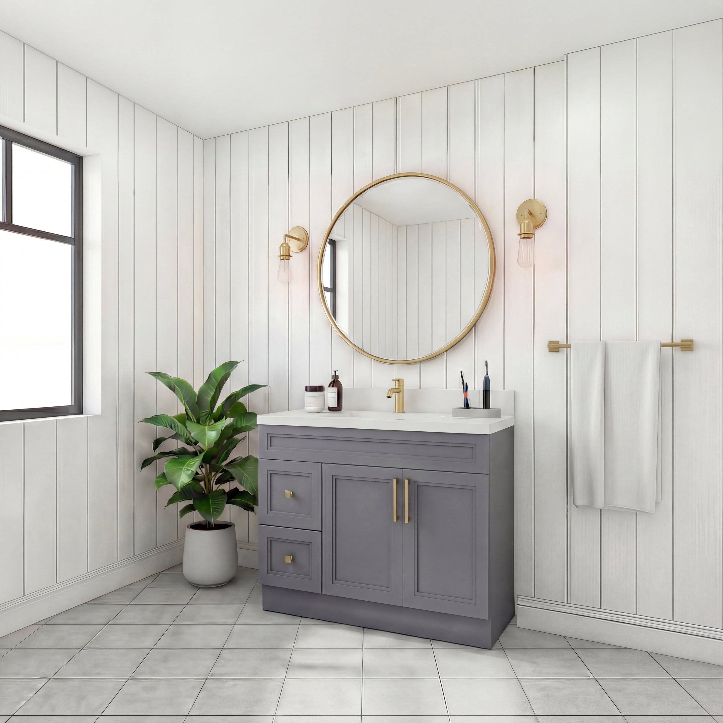 Tesoro 36" Shaker Bathroom Vanity With Quartz Countertop (Solid Wood)