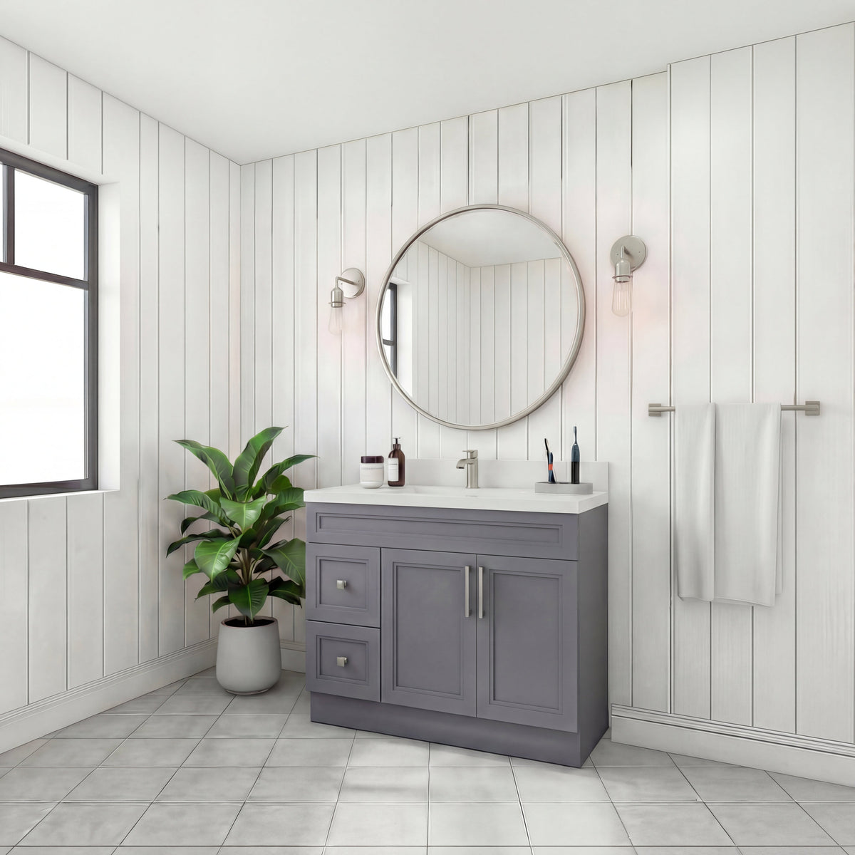 Tesoro 36" Shaker Bathroom Vanity With Quartz Countertop (Solid Wood)