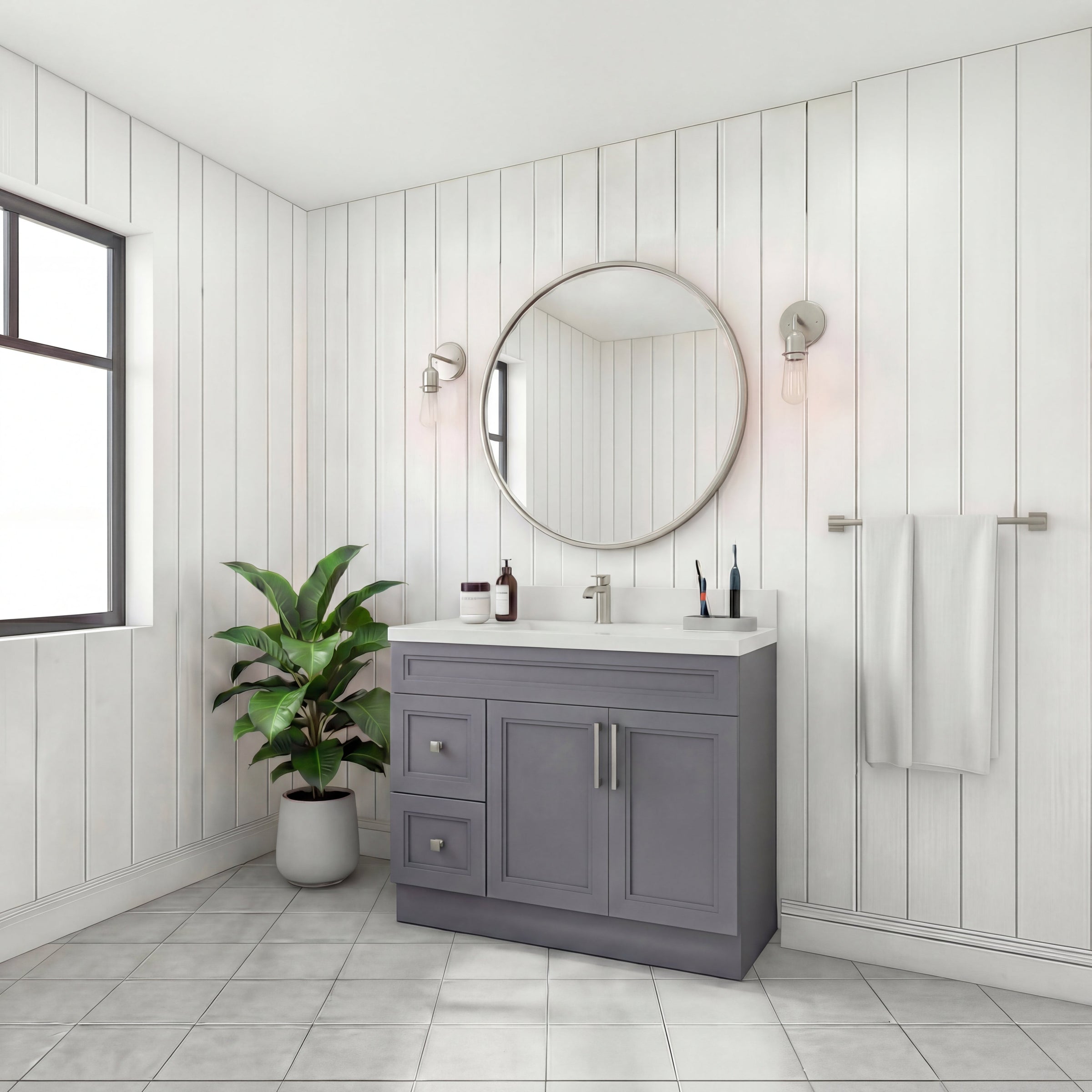 Tesoro 36" Shaker Bathroom Vanity With Quartz Countertop (Solid Wood)