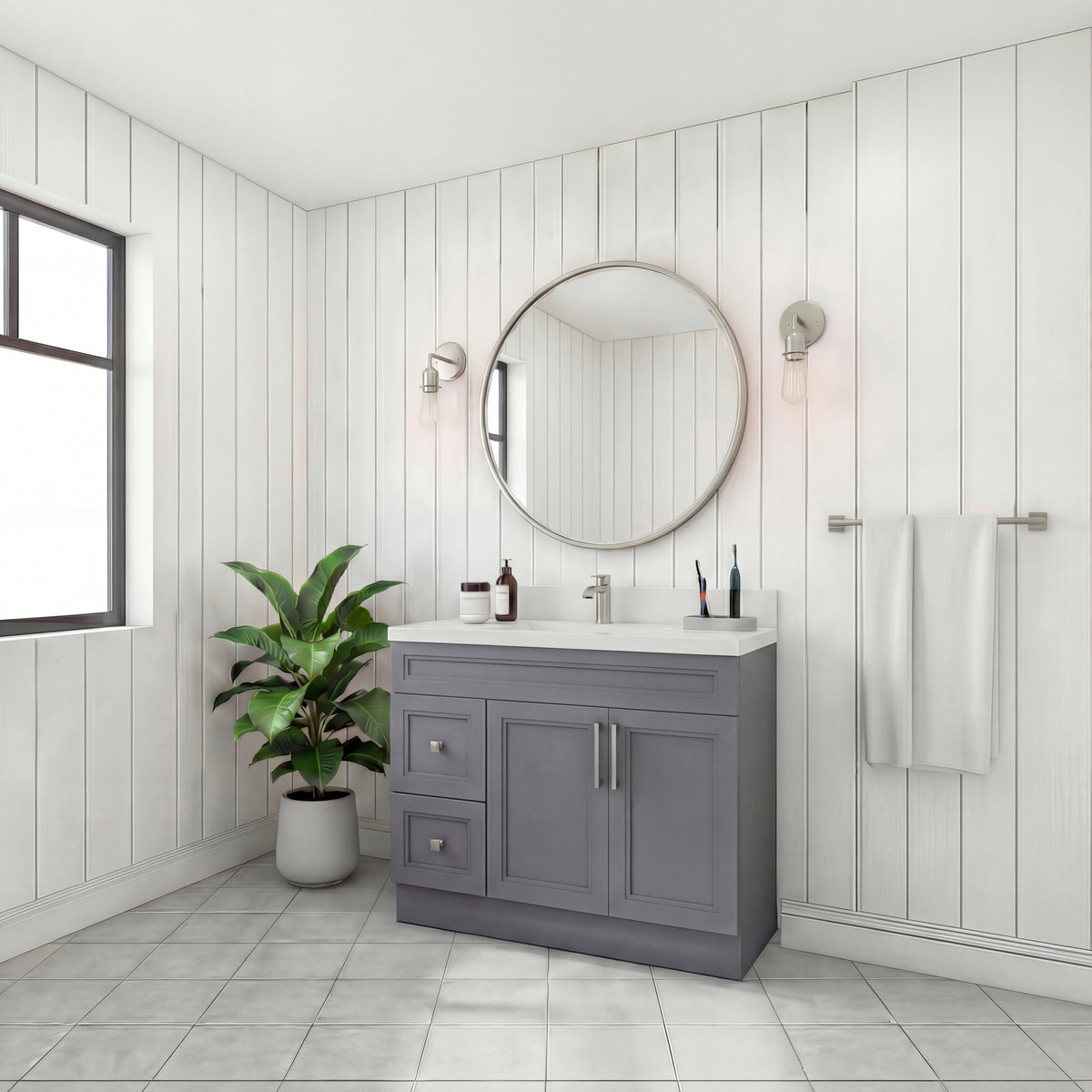 Tesoro 36" Shaker Bathroom Vanity With Quartz Countertop (Solid Wood)