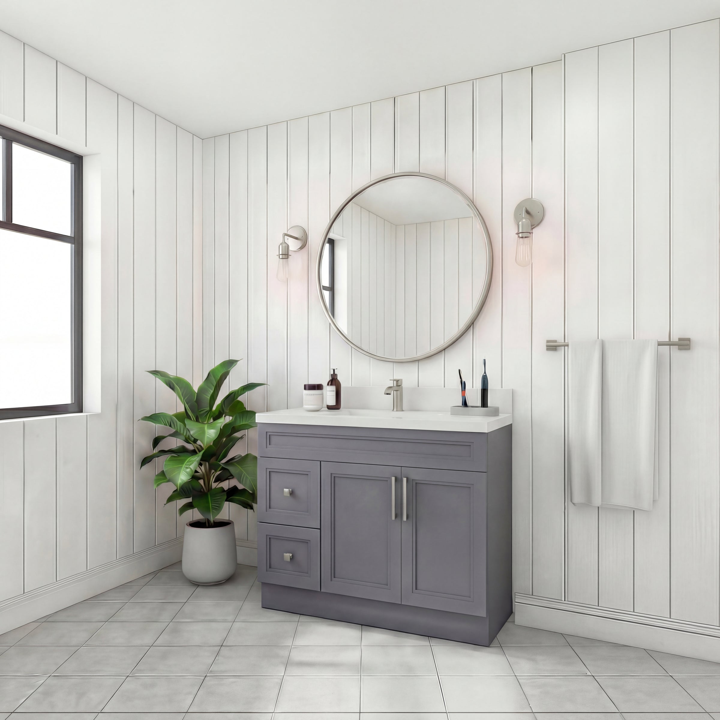 Tesoro 36" Shaker Bathroom Vanity With Quartz Countertop (Solid Wood)