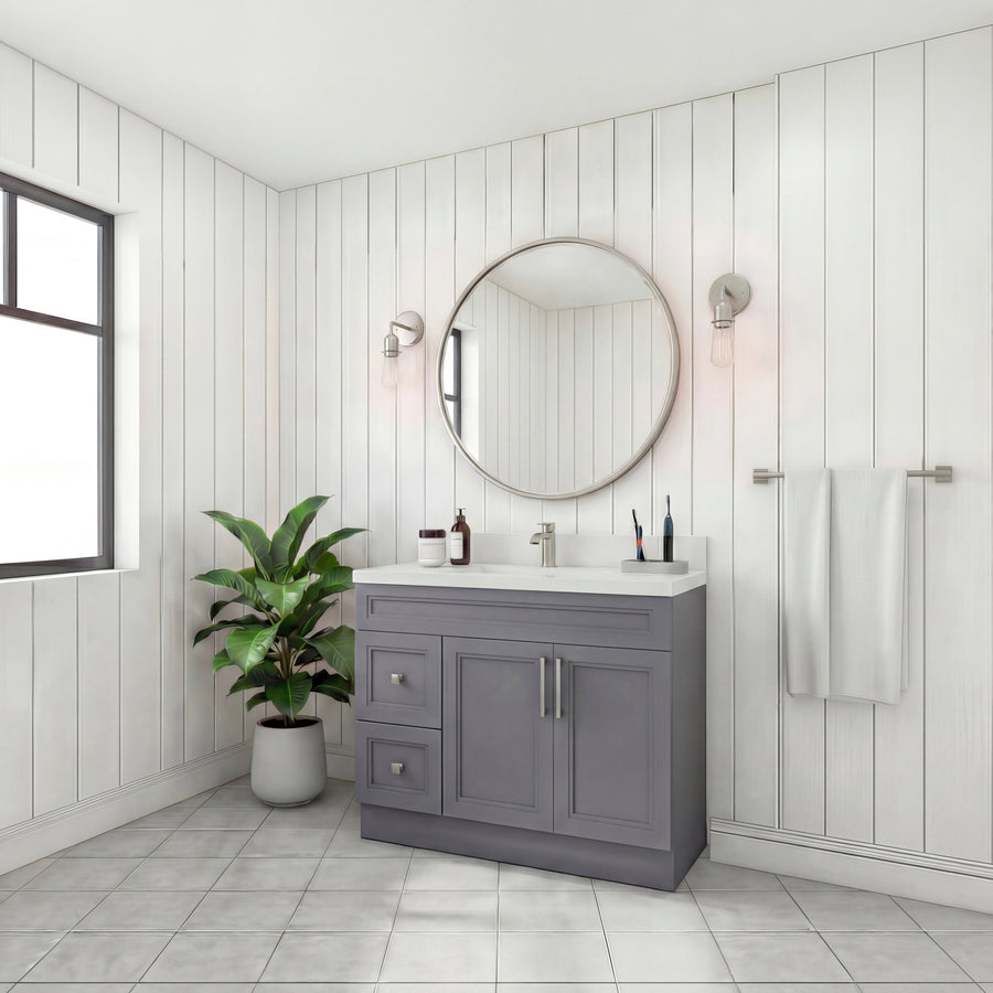 Tesoro 36" Shaker Bathroom Vanity With Quartz Countertop (Solid Wood)