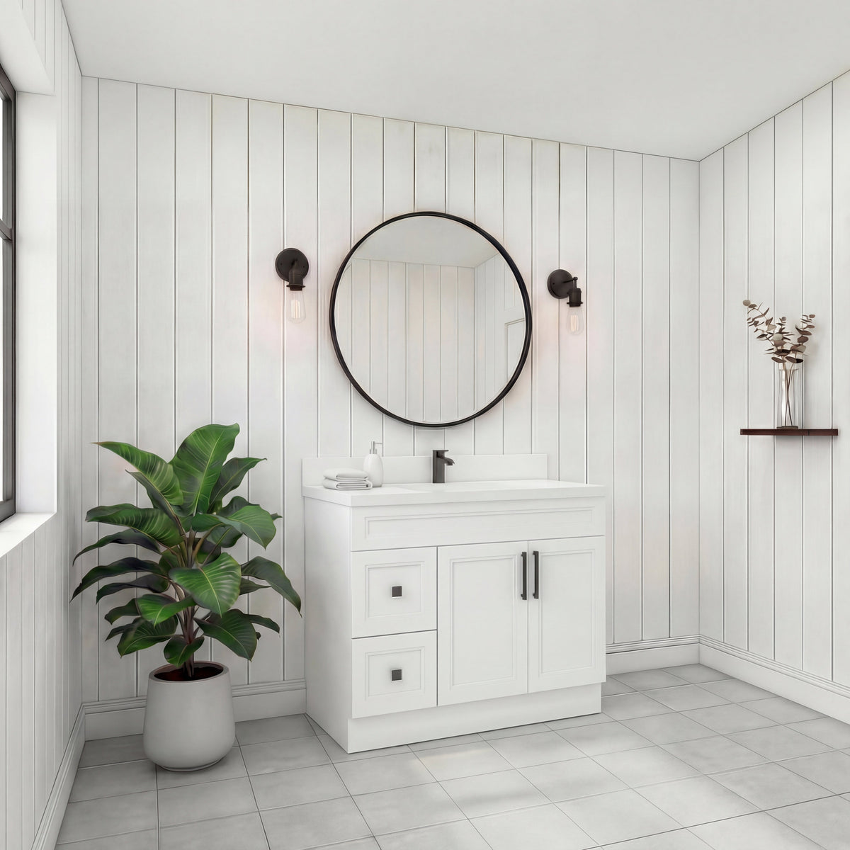 Tesoro 36" Shaker Bathroom Vanity With Quartz Countertop (Solid Wood)