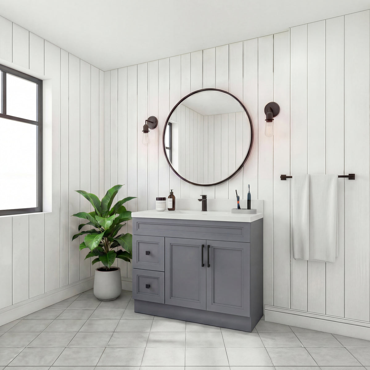 Tesoro 36" Shaker Bathroom Vanity With Quartz Countertop (Solid Wood)