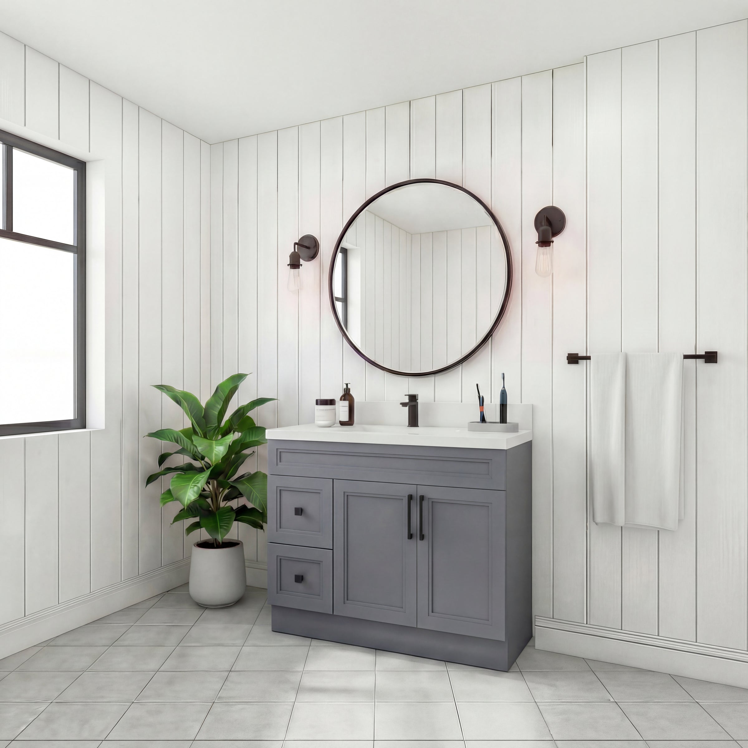 Tesoro 36" Shaker Bathroom Vanity With Quartz Countertop (Solid Wood)