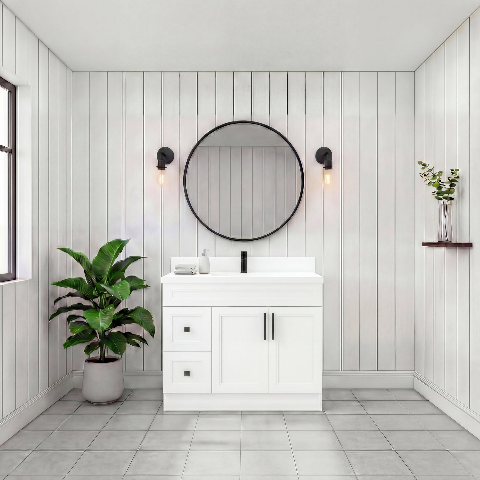 Tesoro 36" Shaker Bathroom Vanity With Quartz Countertop (Solid Wood)