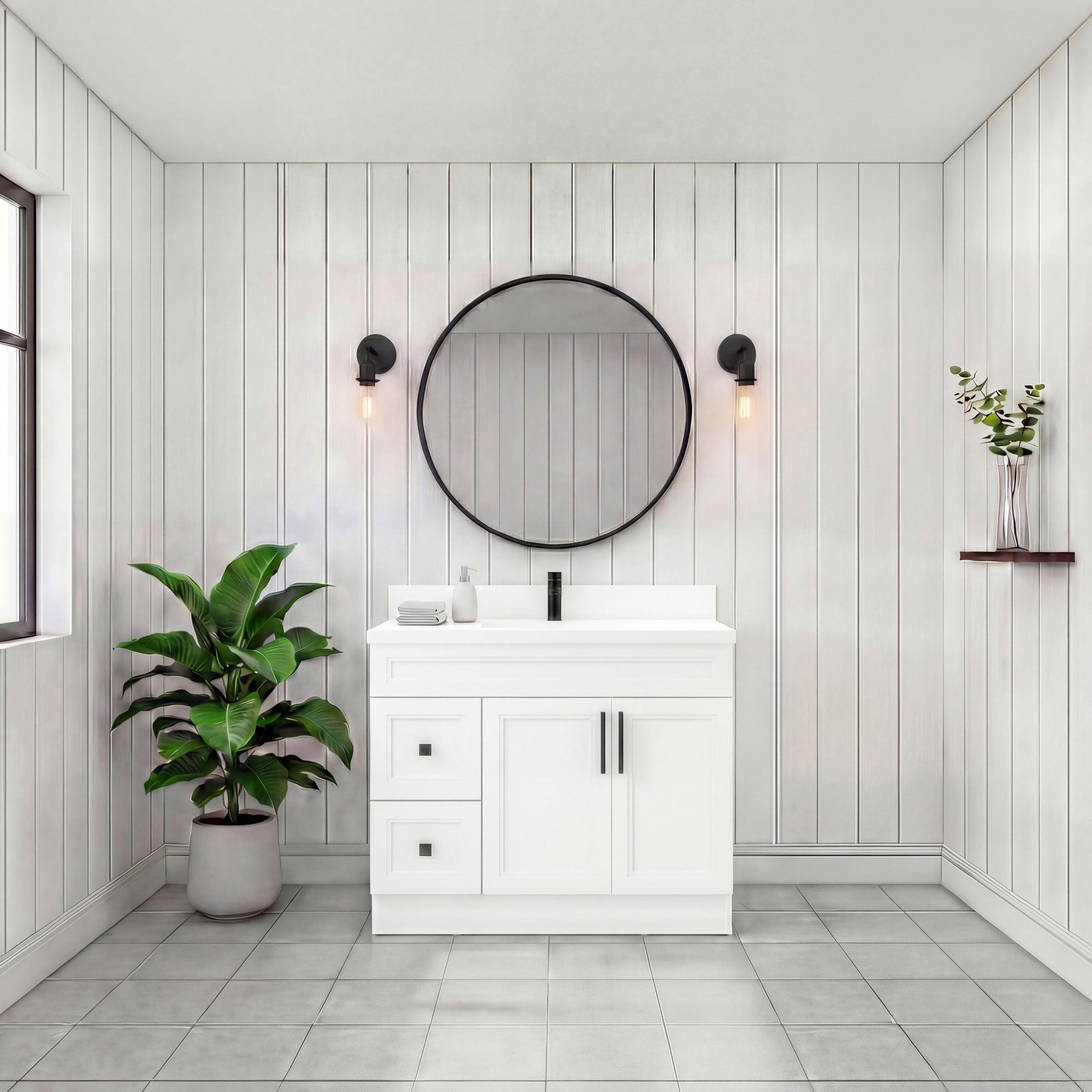 Tesoro 36" Shaker Bathroom Vanity With Quartz Countertop (Solid Wood)