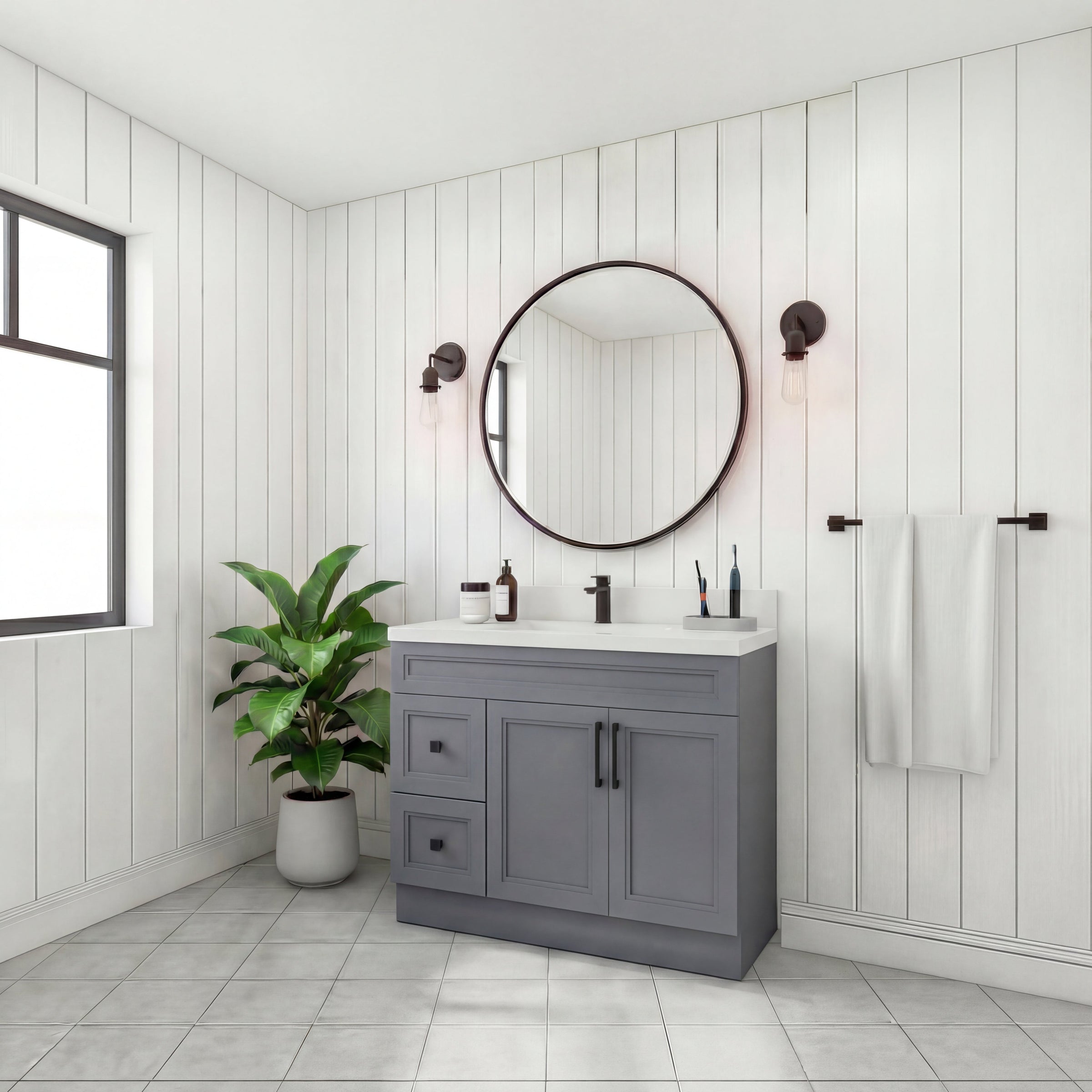 Tesoro 36" Shaker Bathroom Vanity With Quartz Countertop (Solid Wood)