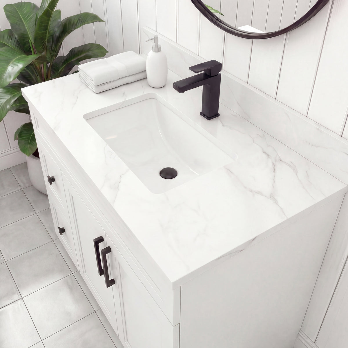 Tesoro 36" Shaker Bathroom Vanity With Quartz Countertop (Solid Wood)