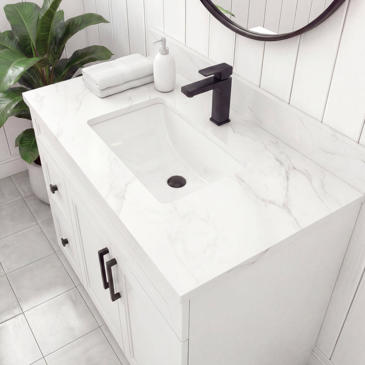 Tesoro 36" Shaker Bathroom Vanity With Quartz Countertop (Solid Wood)