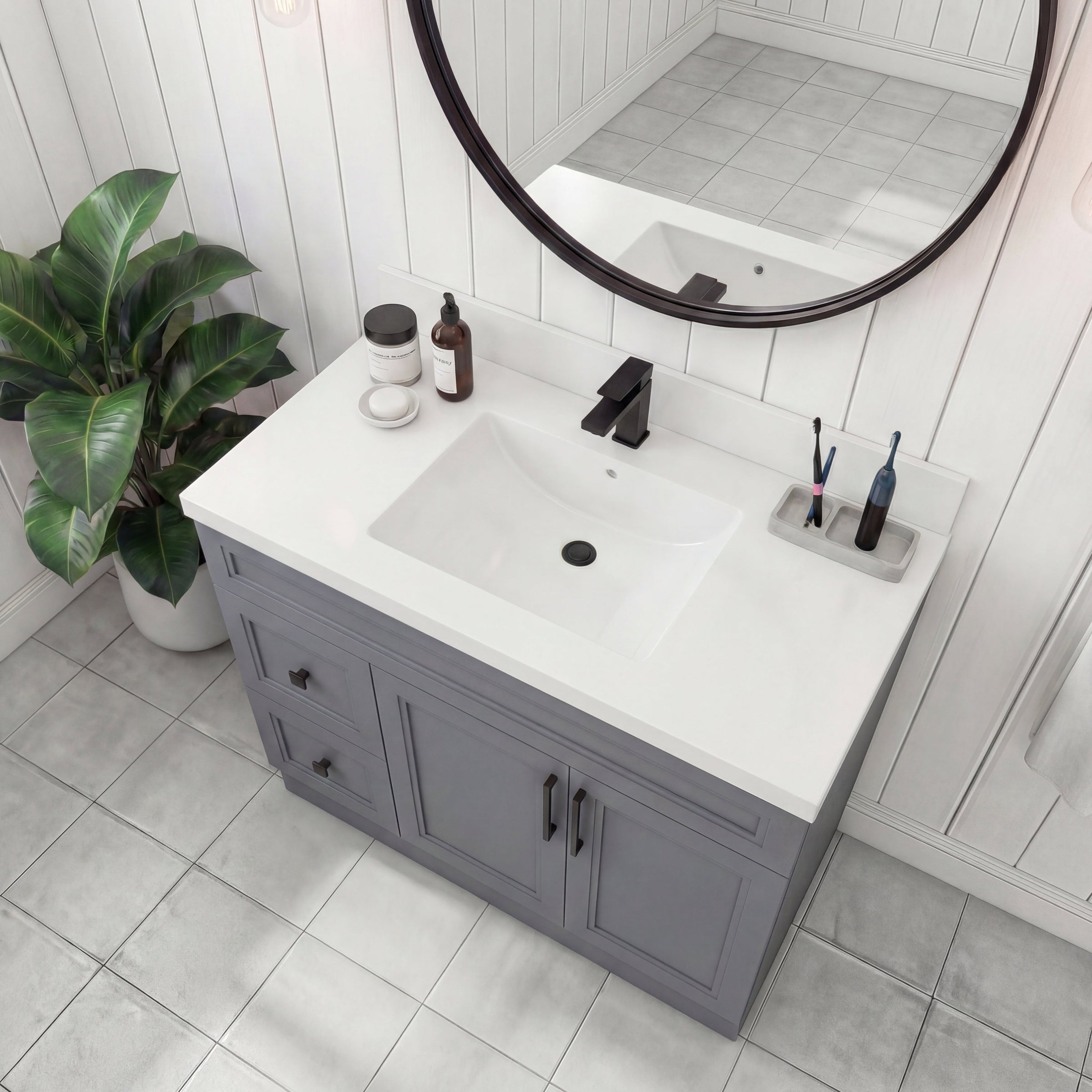 Tesoro 42" Shaker Bathroom Vanity With Quartz Countertop (Solid Wood)