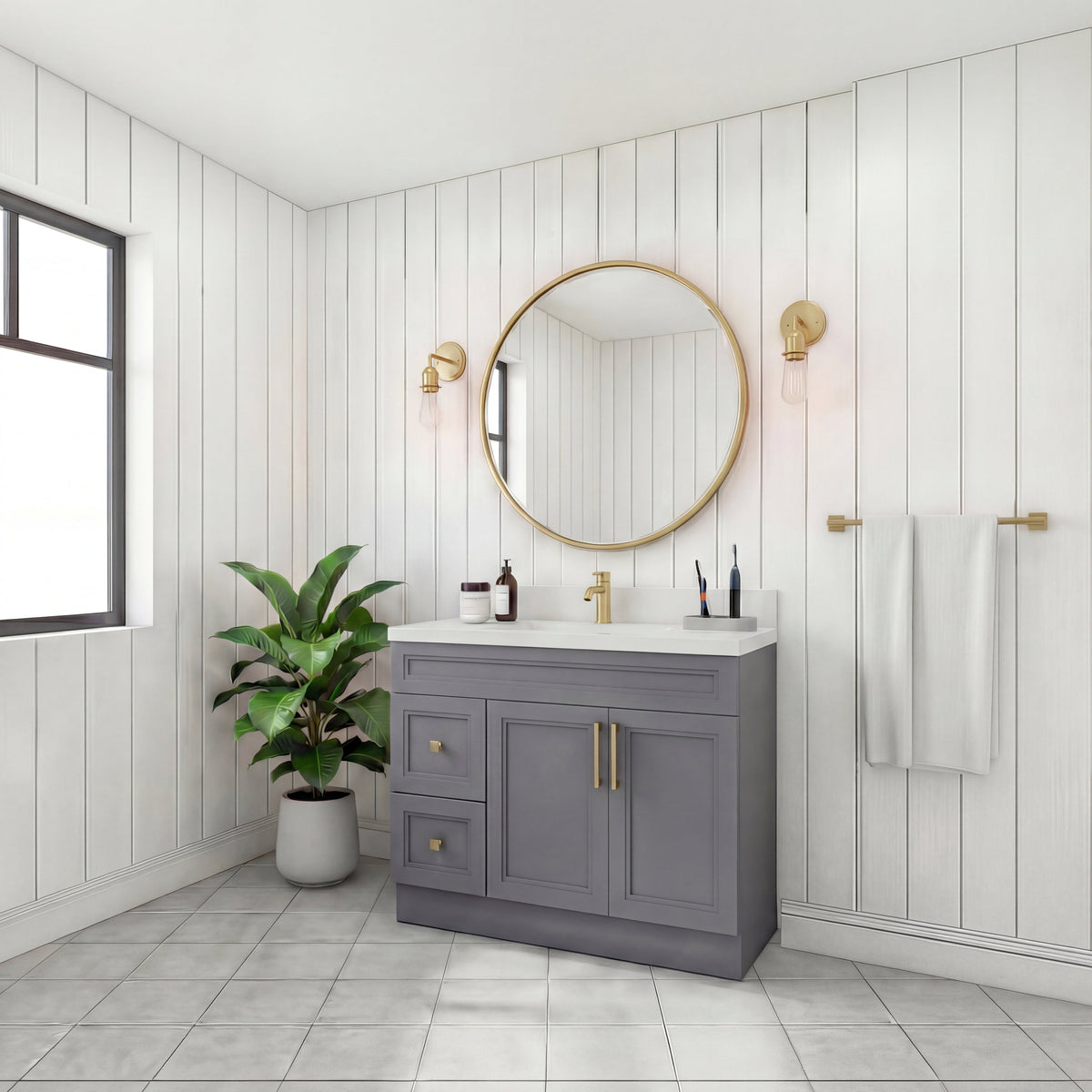 Tesoro 42" Shaker Bathroom Vanity With Quartz Countertop (Solid Wood)