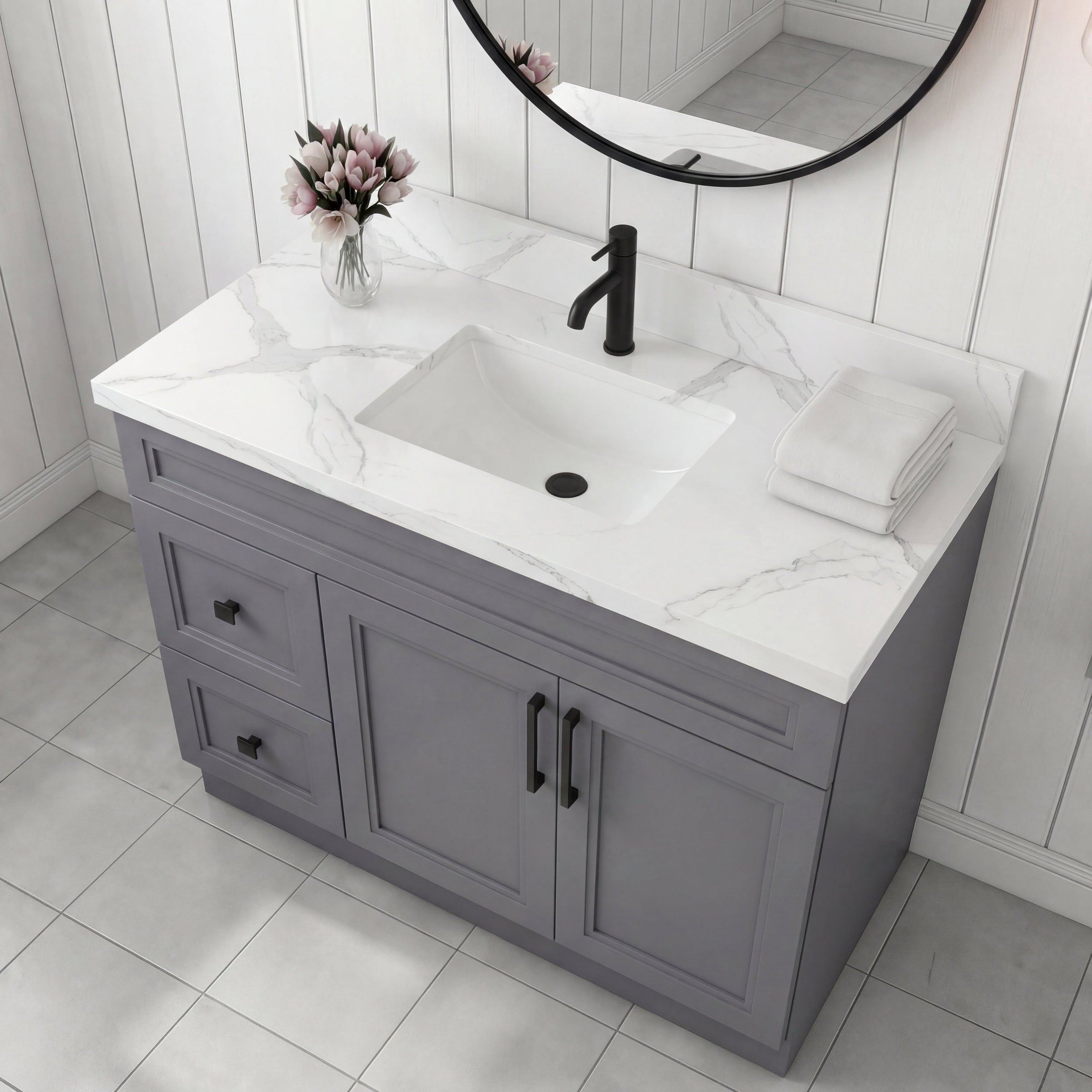 Tesoro 42" Shaker Bathroom Vanity With Quartz Countertop (Solid Wood)